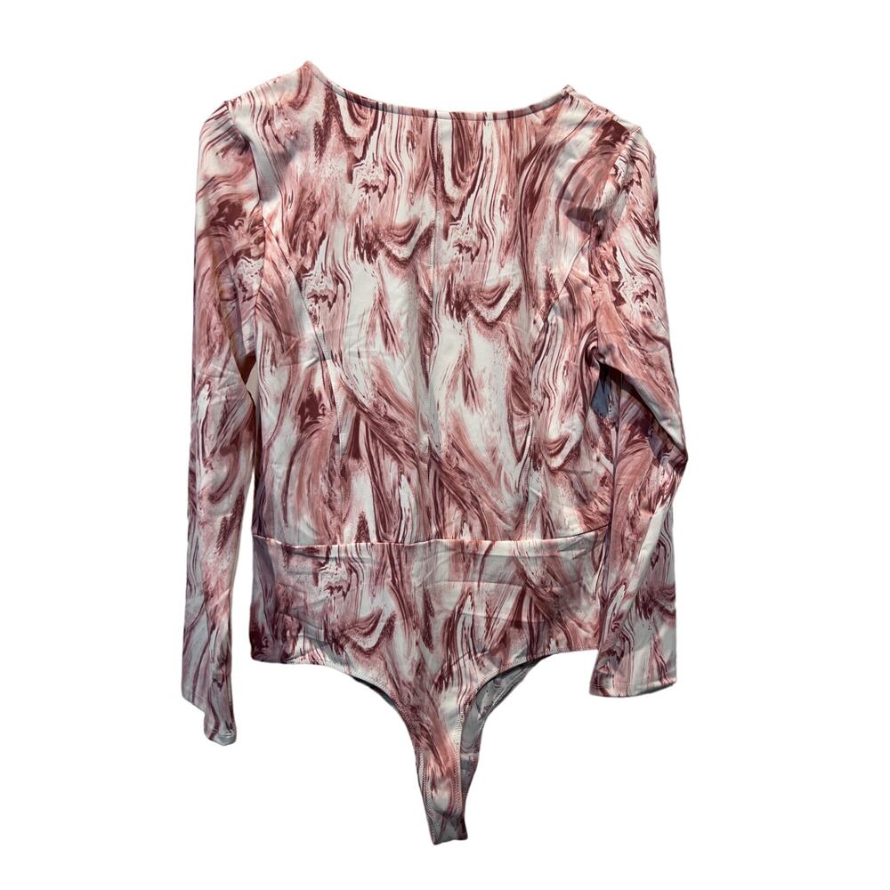 JENNI WOMENS XLARGE SLEEP STRETCH BODYSUIT ROSE MARBLE PINK WHITE NEW! - Picture 3 of 12